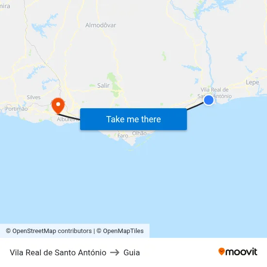 Vila Real de Santo António to Guia map