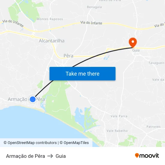 Armação de Pêra to Guia map