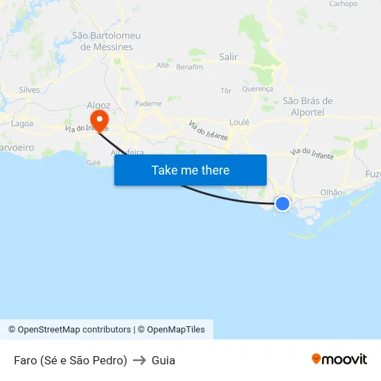 Faro (Sé e São Pedro) to Guia map