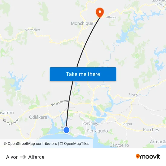 Alvor to Alferce map