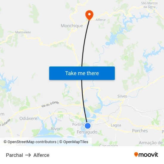 Parchal to Alferce map