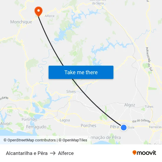 Alcantarilha e Pêra to Alferce map