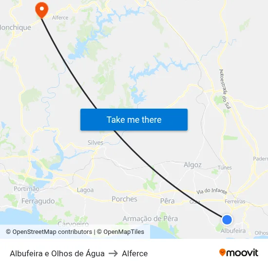 Albufeira e Olhos de Água to Alferce map