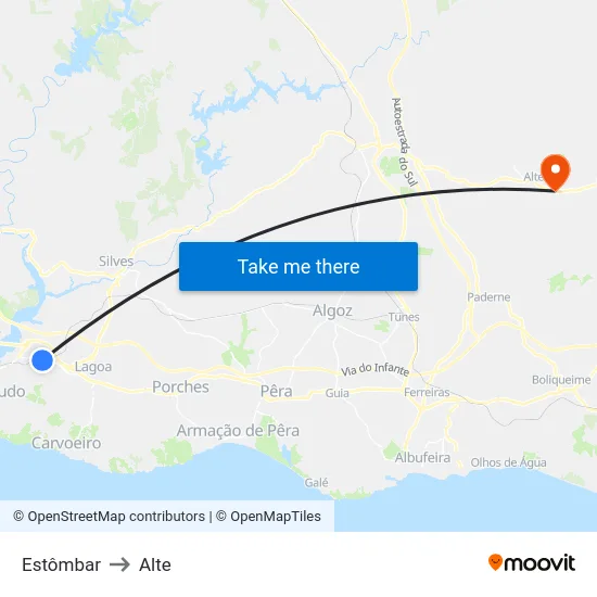 Estômbar to Alte map