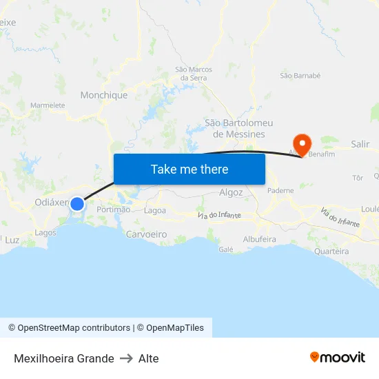Mexilhoeira Grande to Alte map