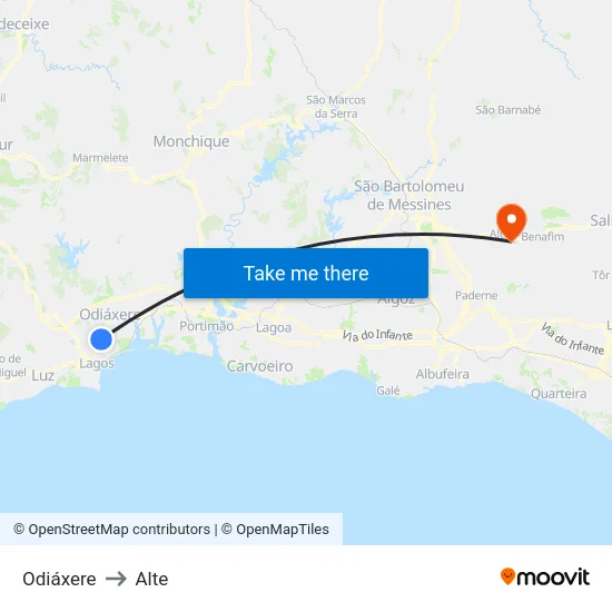 Odiáxere to Alte map
