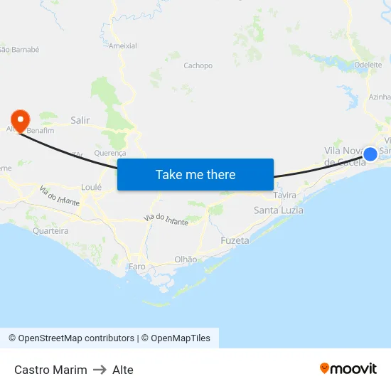 Castro Marim to Alte map