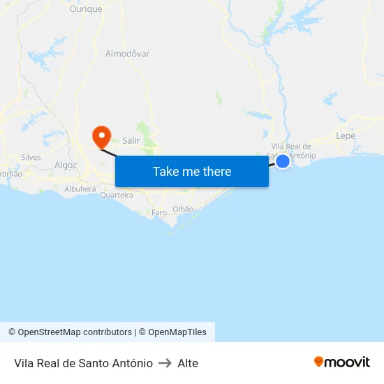 Vila Real de Santo António to Alte map