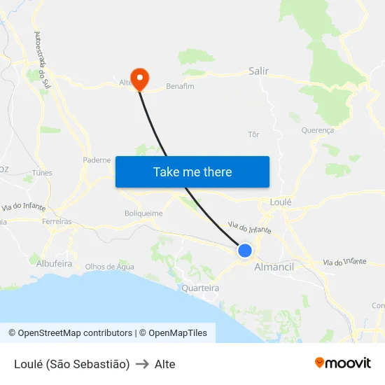 Loulé (São Sebastião) to Alte map