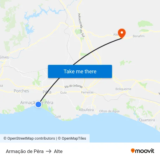 Armação de Pêra to Alte map