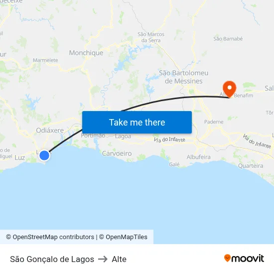 São Gonçalo de Lagos to Alte map