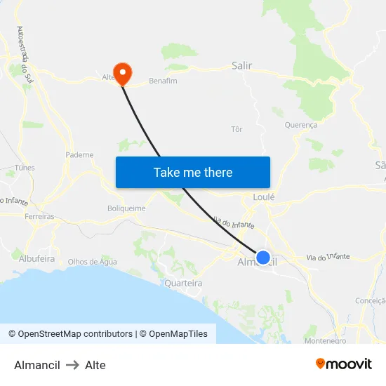 Almancil to Alte map
