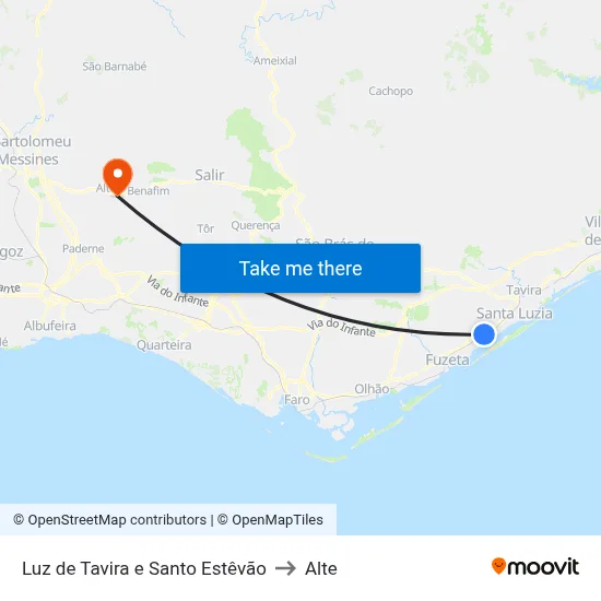 Luz de Tavira e Santo Estêvão to Alte map