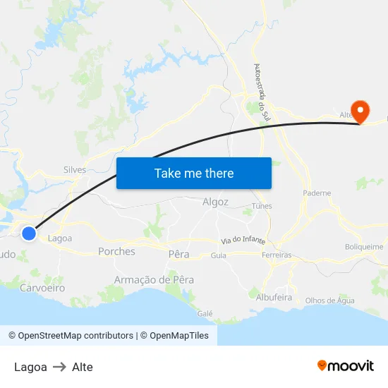 Lagoa to Alte map