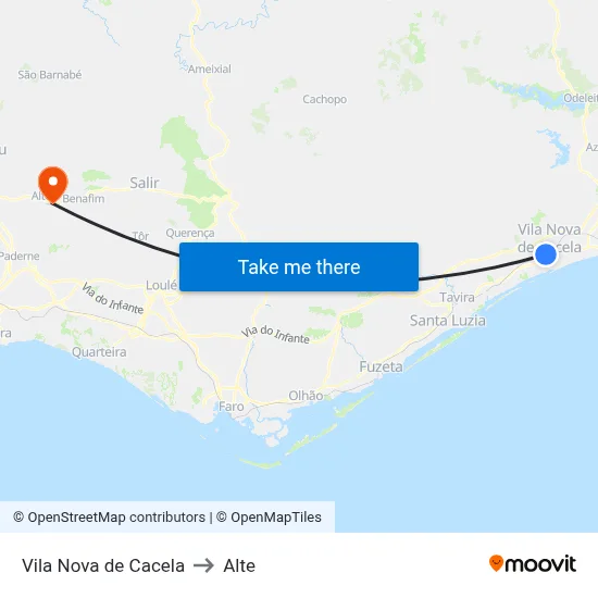 Vila Nova de Cacela to Alte map