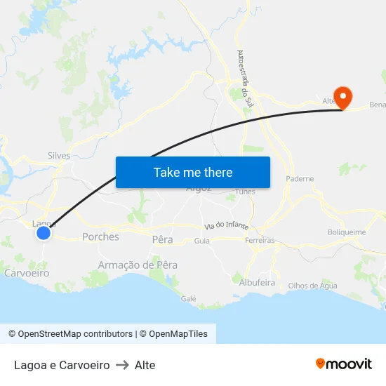 Lagoa e Carvoeiro to Alte map
