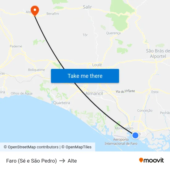 Faro (Sé e São Pedro) to Alte map