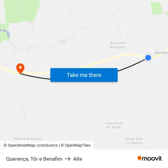 Querença, Tôr e Benafim to Alte map