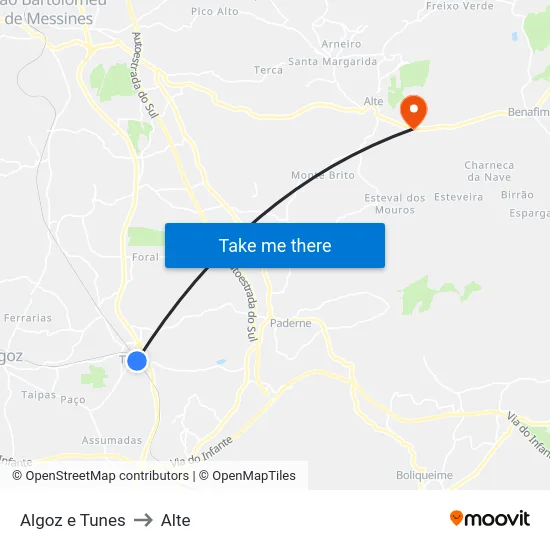 Algoz e Tunes to Alte map