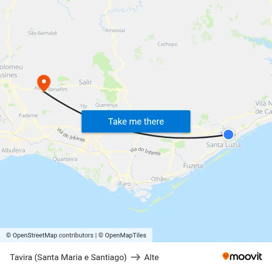 Tavira (Santa Maria e Santiago) to Alte map