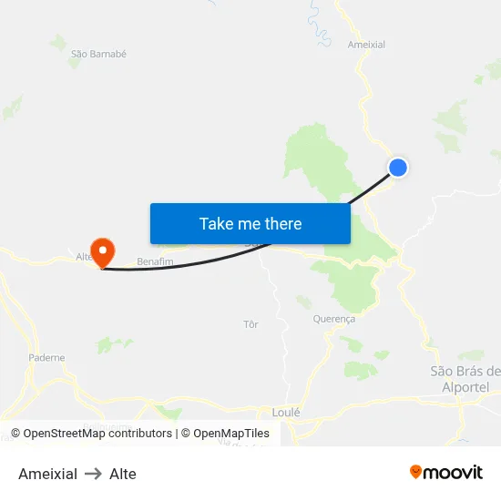 Ameixial to Alte map