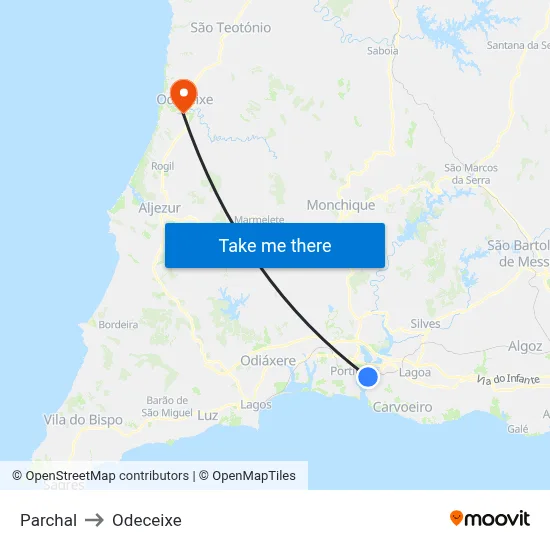 Parchal to Odeceixe map