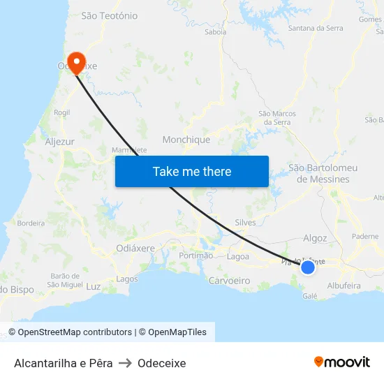 Alcantarilha e Pêra to Odeceixe map
