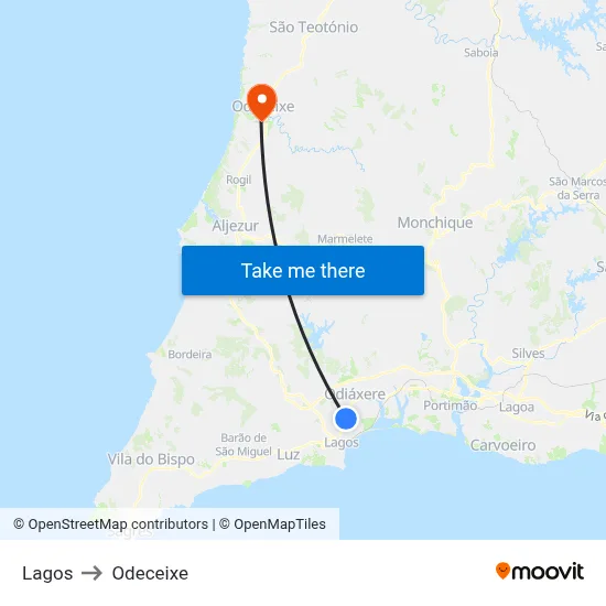 Lagos to Odeceixe map