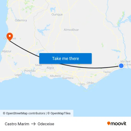 Castro Marim to Odeceixe map