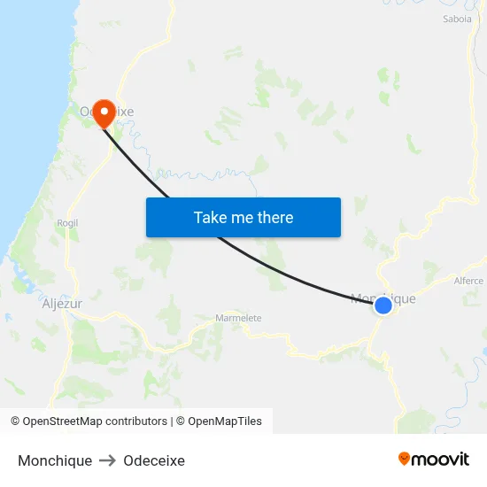 Monchique to Odeceixe map