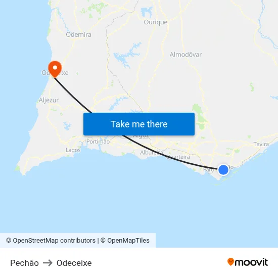 Pechão to Odeceixe map