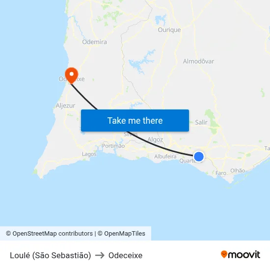 Loulé (São Sebastião) to Odeceixe map