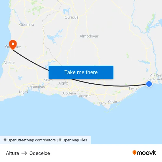Altura to Odeceixe map