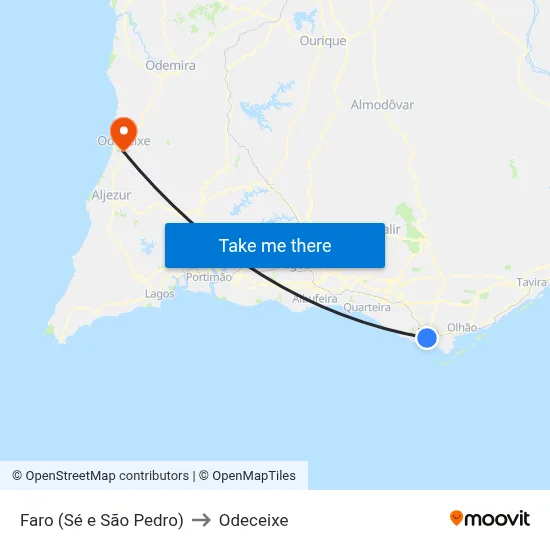 Faro (Sé e São Pedro) to Odeceixe map