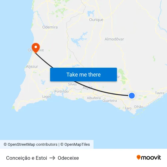 Conceição e Estoi to Odeceixe map