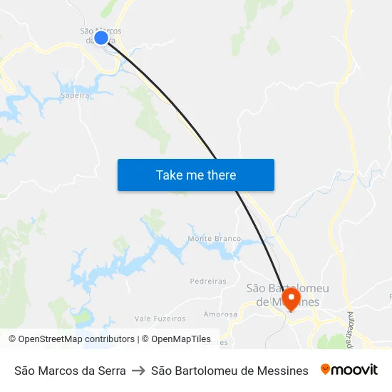 São Marcos da Serra to São Bartolomeu de Messines map