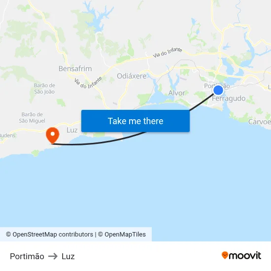 Portimão to Luz map