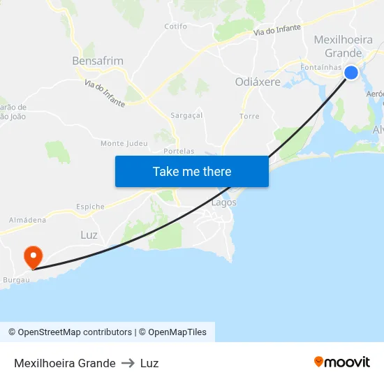 Mexilhoeira Grande to Luz map