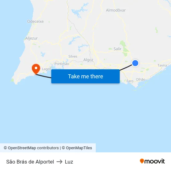 São Brás de Alportel to Luz map