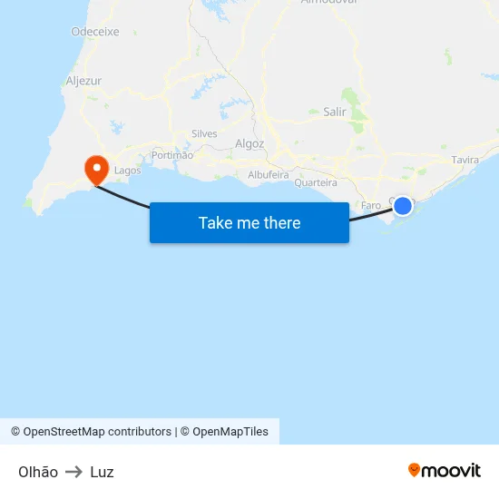 Olhão to Luz map