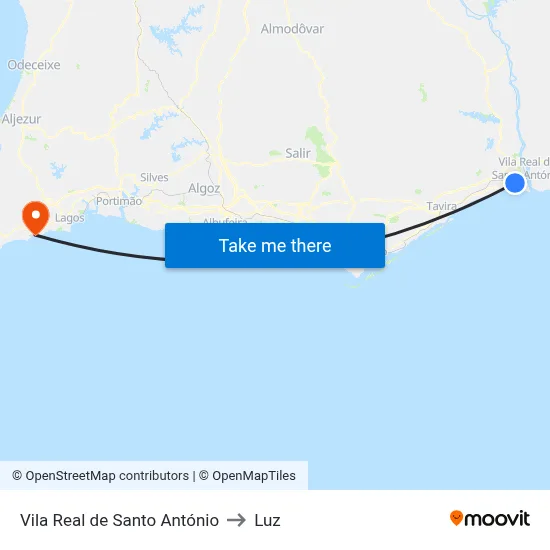 Vila Real de Santo António to Luz map