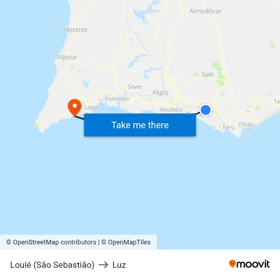 Loulé (São Sebastião) to Luz map