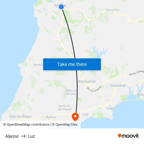 Aljezur to Luz map