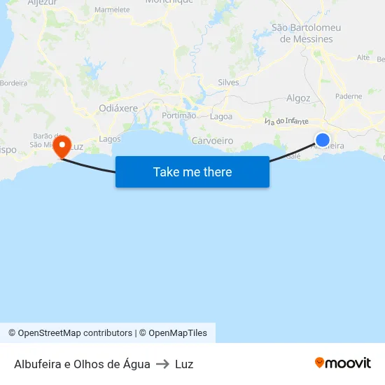 Albufeira e Olhos de Água to Luz map