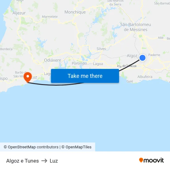 Algoz e Tunes to Luz map