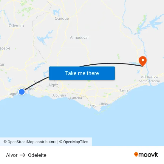 Alvor to Odeleite map