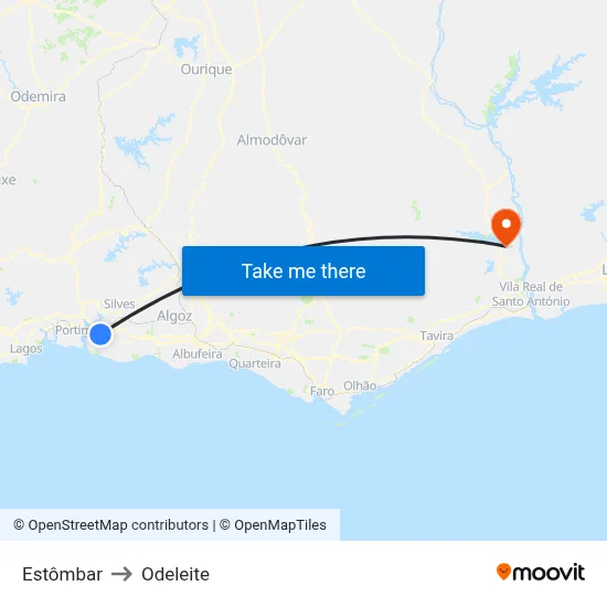 Estômbar to Odeleite map