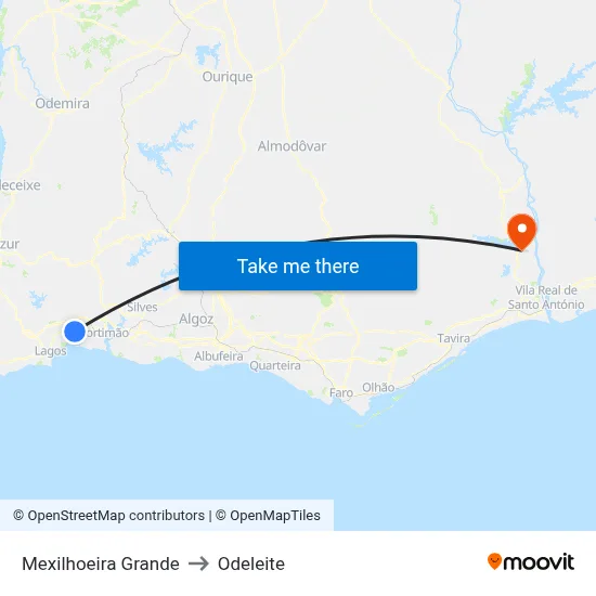 Mexilhoeira Grande to Odeleite map