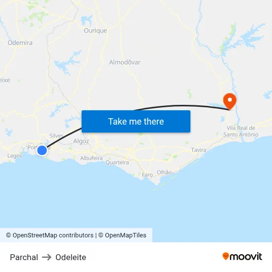 Parchal to Odeleite map