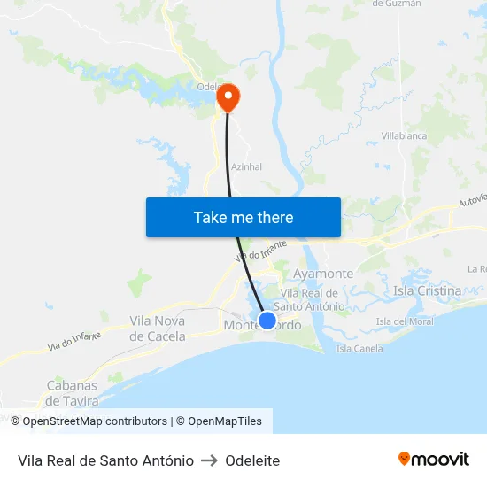 Vila Real de Santo António to Odeleite map